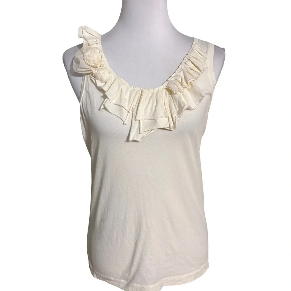 J. Crew Cream Ruffle Tank Top